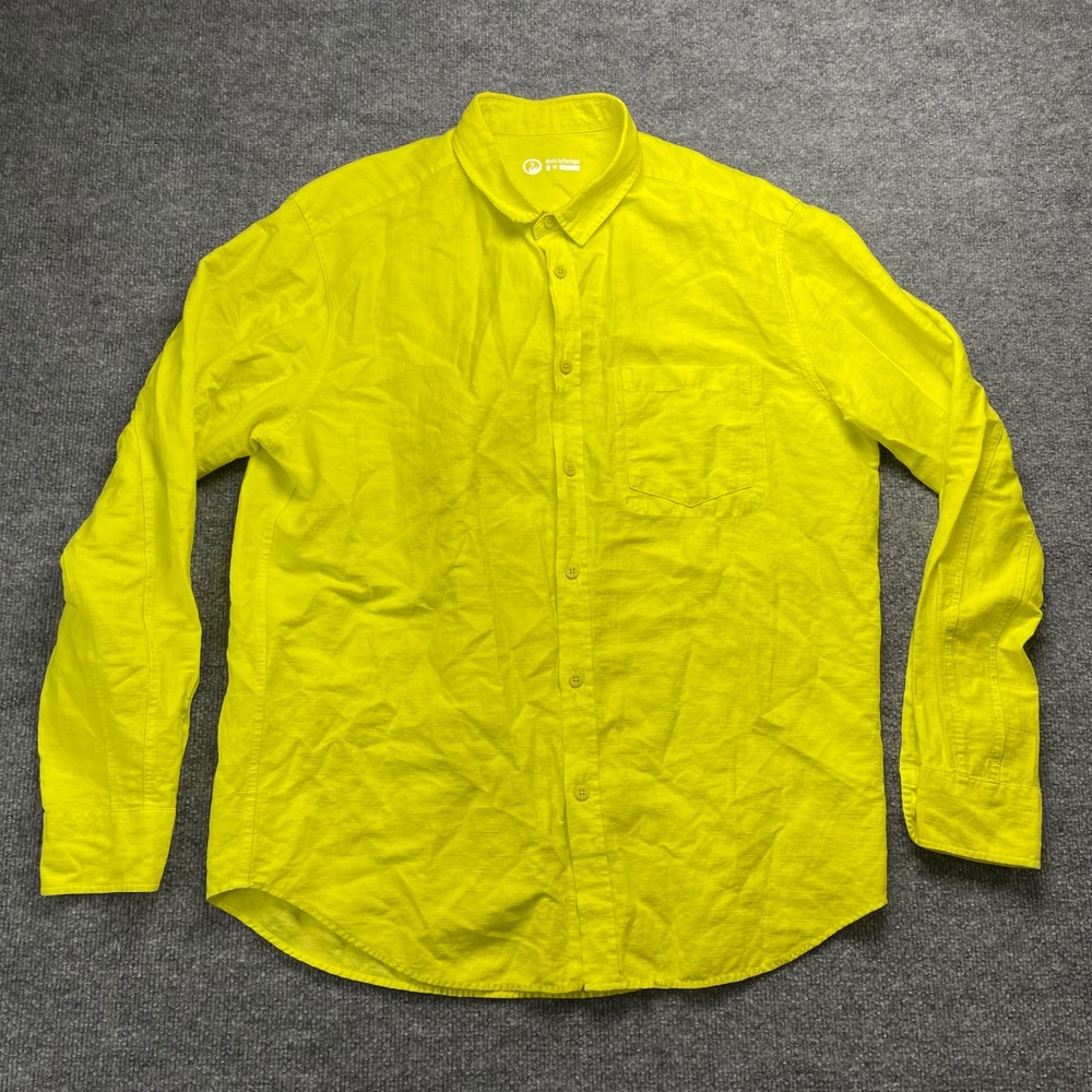 Outlier S259 1703 Mens Medium Neon Yellow Linen Blend Button Down Shirt Portugal
